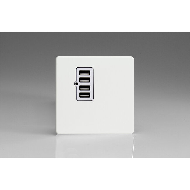 Varilight Screwless 4 Gang 5V DC 4800mA USB Charging Port (Single Plate) White Premium White White Insert