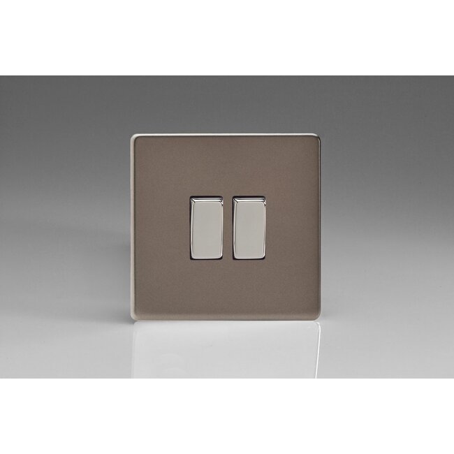 Varilight Screwless 2-Gang 10A 1- or 2-Way Rocker Switch Decorative Pewter Chrome Rockers