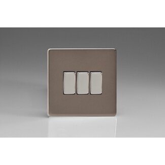 Varilight Screwless 3-Gang 10A 1- or 2-Way Rocker Switch Decorative Pewter Chrome Rockers