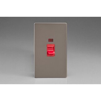 Varilight Screwless 45A Cooker Switch + Neon (Vertical Twin Plate, Red Rocker) Red Pewter Red Insert