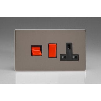 Varilight Screwless 45A Cooker Panel with 13A Double Pole Switched Socket Outlet (Red Rocker) Black Pewter Black/Red Inserts
