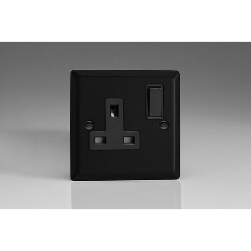 Varilight Urban 1-Gang 13A Double Pole Switched Socket Black Matt Black Black Inserts Varilight Urban 1-Gang 13A Double Pole Switched Socket Black Matt Black Black Inserts
