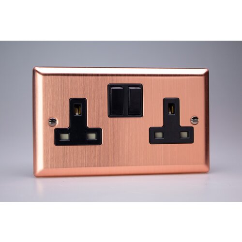 Varilight Urban 2-Gang 13A Double Pole Switched Socket Black Brushed Copper Black Inserts Varilight Urban 2-Gang 13A Double Pole Switched Socket Black Brushed Copper Black Inserts