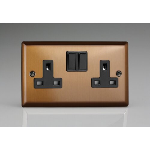 Varilight Urban 2-Gang 13A Double Pole Switched Socket Black Brushed Bronze Black Inserts Varilight Urban 2-Gang 13A Double Pole Switched Socket Black Brushed Bronze Black Inserts