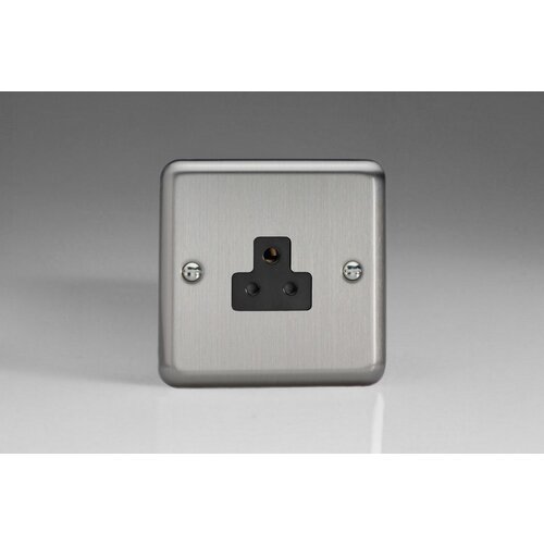 Varilight Classic 1-Gang 2A Round Pin Socket Black Matt Chrome Black Insert Varilight Classic 1-Gang 2A Round Pin Socket Black Matt Chrome Black Insert