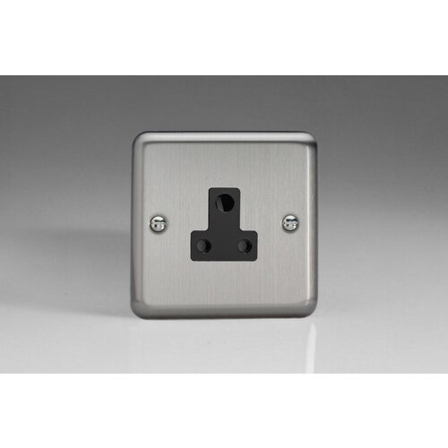 Varilight Classic 1-Gang 5A Round Pin Socket Black Matt Chrome Black Insert Varilight Classic 1-Gang 5A Round Pin Socket Black Matt Chrome Black Insert