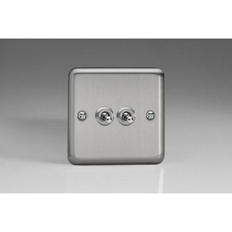 Varilight Classic 2-Gang 10A 1- or 2-Way Toggle Switch Decorative Matt Chrome Chrome Toggles