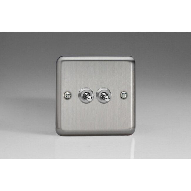 Varilight Classic 2-Gang 10A 1- or 2-Way Toggle Switch Decorative Matt Chrome Chrome Toggles