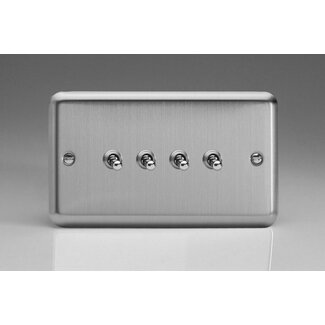 Varilight Classic 4-Gang 10A 1- or 2-Way Toggle Switch (Twin Plate) Decorative Matt Chrome Chrome Toggles