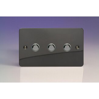 Varilight Ultraflat 3-Gang 6A 1-Way Push-to-Make Momentary Switch (Twin Plate) Decorative Iridium Iridium Buttons