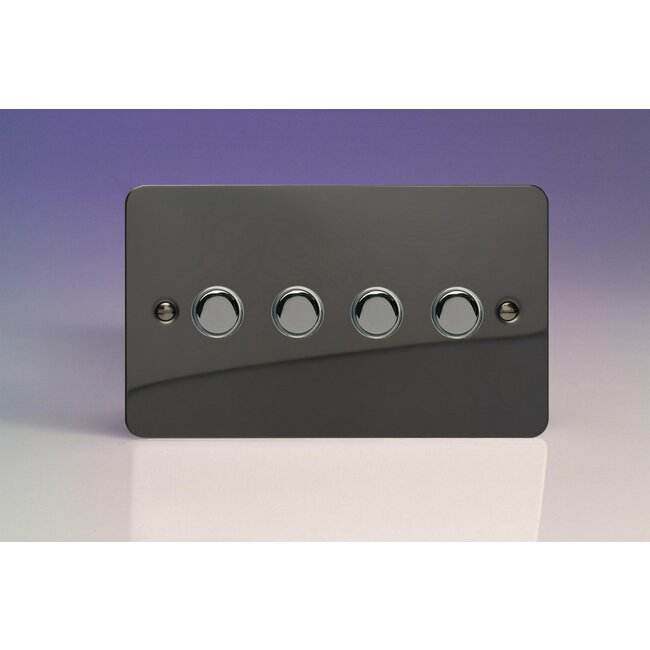 Varilight Ultraflat 4-Gang 6A 1-Way Push-to-Make Momentary Switch (Twin Plate) Decorative Iridium Iridium Buttons