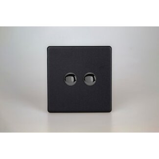 Varilight Screwless 2-Gang 6A 1-Way Push-to-Make Momentary Switch Decorative Matt Black Iridium Buttons