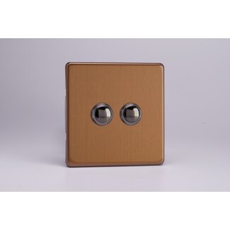 Varilight Urban Screwless 2-Gang 6A 1- or 2-Way Push-On/Off Impulse Switch Decorative Brushed Bronze Iridium Buttons
