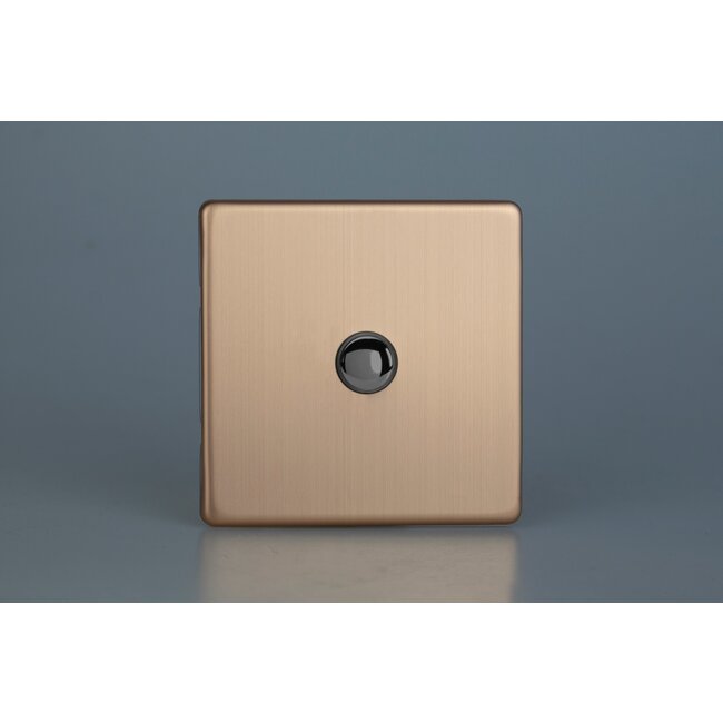 Varilight Urban Screwless 1-Gang 6A 1- or 2-Way Push-On/Off Impulse Switch Decorative Brushed Copper Iridium Buttons