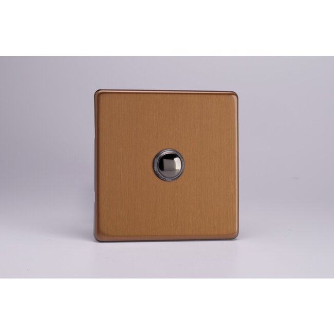 Varilight Urban Screwless 1-Gang 6A 1- or 2-Way Push-On/Off Impulse Switch Decorative Brushed Bronze Iridium Buttons