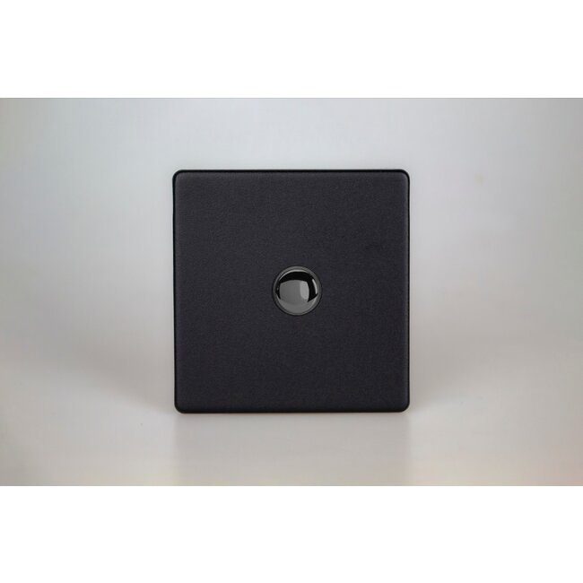 Varilight Screwless 1-Gang 6A 1- or 2-Way Push-On/Off Impulse Switch Decorative Matt Black Iridium Buttons