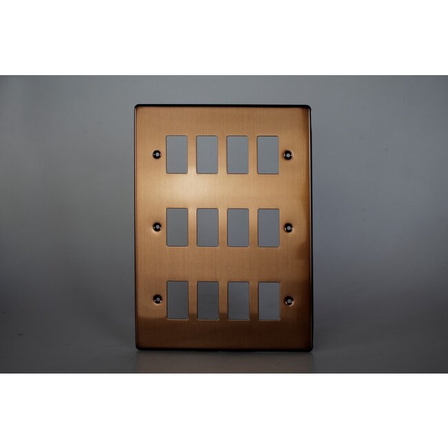 Varilight Urban Screwless 12-Gang Grid Plate (Triple Twin Plate)  Brushed Bronze
