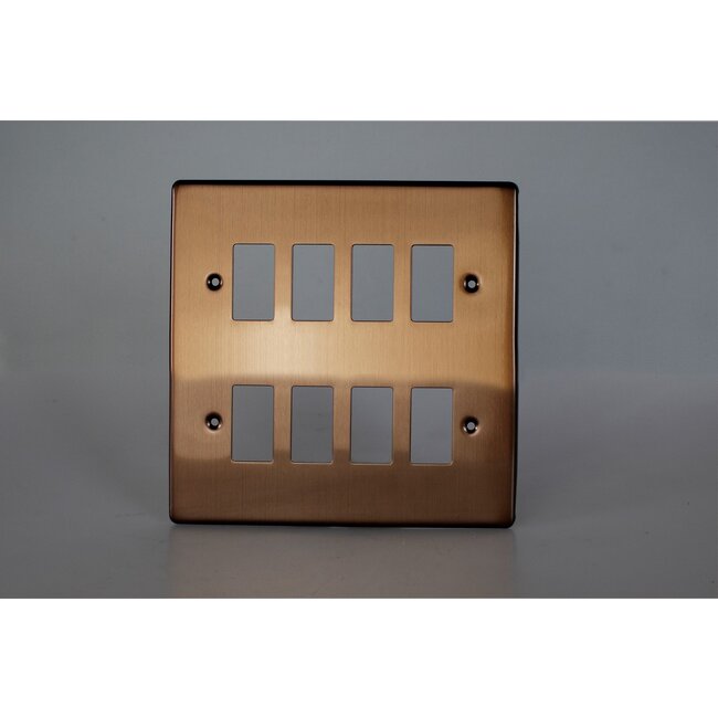 Varilight Urban Screwless 8-Gang Grid Plate (Double Twin Plate)  Brushed Bronze