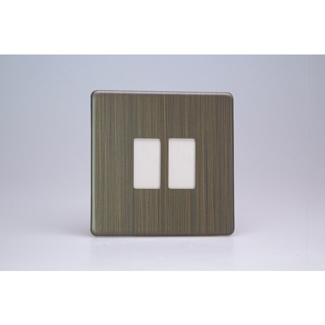Varilight Urban Screwless 2-Gang PowerGrid Plate including Yoke (Single Plate)  Antique Brass