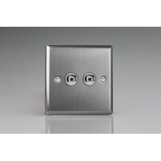 Varilight Classic 2-Gang 1-Way Remote/Touch Control Master LED Dimmer 2 x 0-100W (1-10 LEDs) V-Pro IR Brushed Steel Steel Buttons