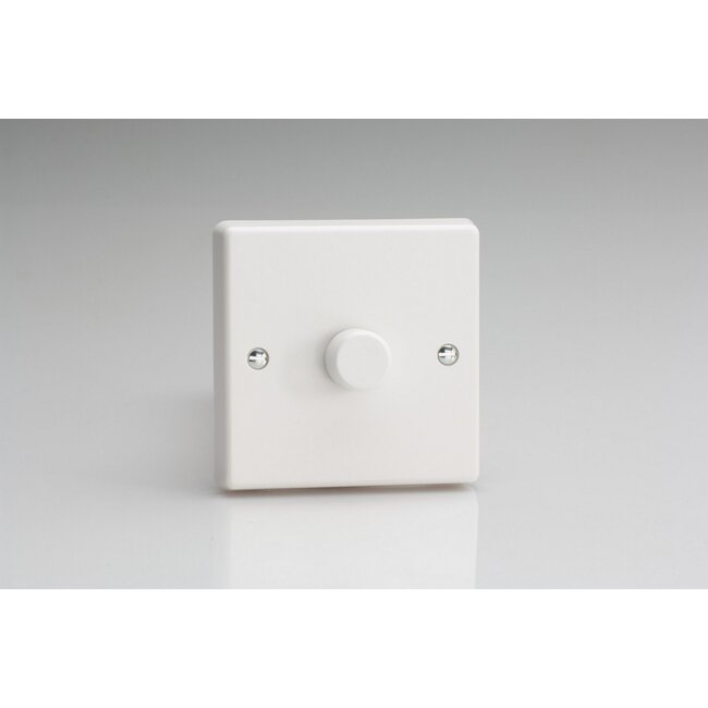 Varilight White 1-Gang 2-Way Push-On/Off Rotary Dimmer 1 x 100-1000W V-Plus White Plastic White Knob