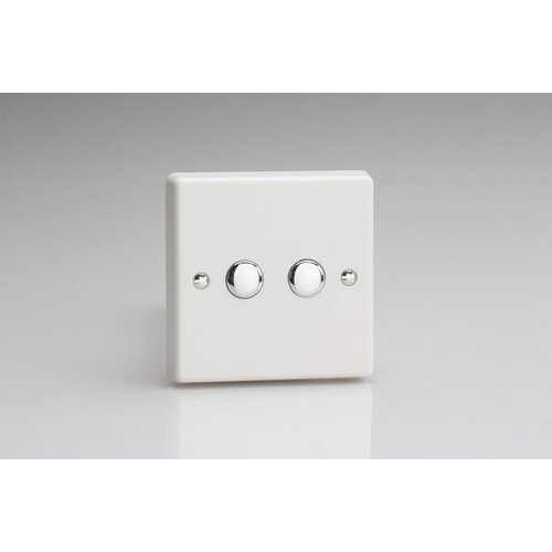 Varilight White 2-Gang Touch Control Dimming Supplementary Controller for use with Master on 2-Way Circuits V-Plus IR & V-Pro IR Compatible White Plastic Chrome Buttons Varilight White 2-Gang Touch Control Dimming Supplementary Controller for use with Master on 2-Way Circuits V-Plus IR & V-Pro IR Compatible White Plastic Chrome Buttons