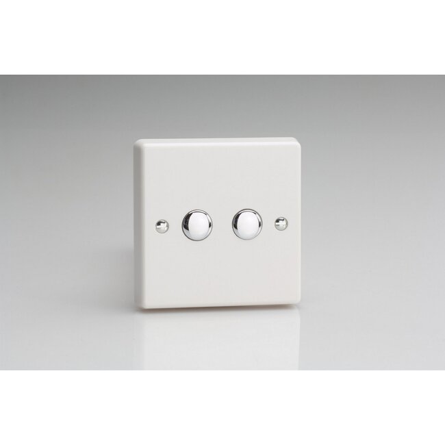 Varilight White 2-Gang Touch Control Dimming Supplementary Controller for use with Master on 2-Way Circuits V-Plus IR & V-Pro IR Compatible White Plastic Chrome Buttons