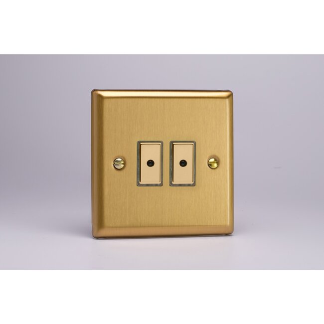 Varilight Classic 2-Gang 1-Way V-Pro Multi-Point Remote/Tactile Touch Control Master LED Dimmer 2 x 0-100W (1-10 LEDs) V-Pro Multi-Point Remote (formerly Eclique2) Brushed Brass Brass Buttons