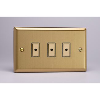 Varilight Classic 3-Gang 1-Way V-Pro Multi-Point Remote/Tactile Touch Control Master LED Dimmer 3 x 0-100W (1-10 LEDs) (Twin Plate) V-Pro Multi-Point Remote (formerly Eclique2) Brushed Brass Brass Buttons