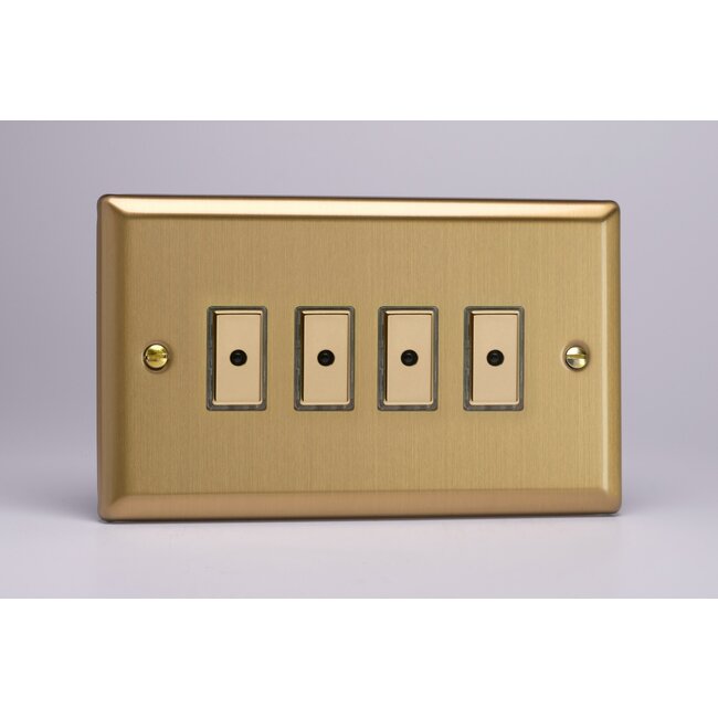 Varilight Classic 4-Gang 1-Way V-Pro Multi-Point Remote/Tactile Touch Control Master LED Dimmer 4 x 0-100W (1-10 LEDs) (Twin Plate) V-Pro Multi-Point Remote (formerly Eclique2) Brushed Brass Brass Buttons