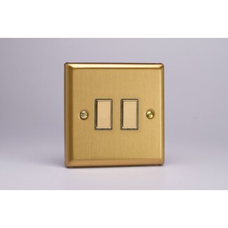 Varilight Classic 2-Gang Tactile Touch Control Dimming Supplementary Controller for use with Multi-Point (formerly Eclique2) Master on 2-Way Circuits V-Pro Multi-Point (formerly Eclique2) Brushed Brass Brass Buttons
