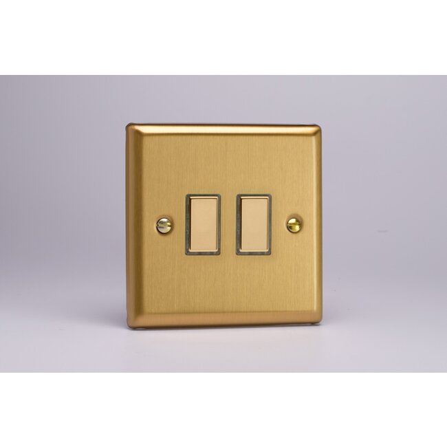 Varilight Classic 2-Gang Tactile Touch Control Dimming Supplementary Controller for use with Multi-Point (formerly Eclique2) Master on 2-Way Circuits V-Pro Multi-Point (formerly Eclique2) Brushed Brass Brass Buttons