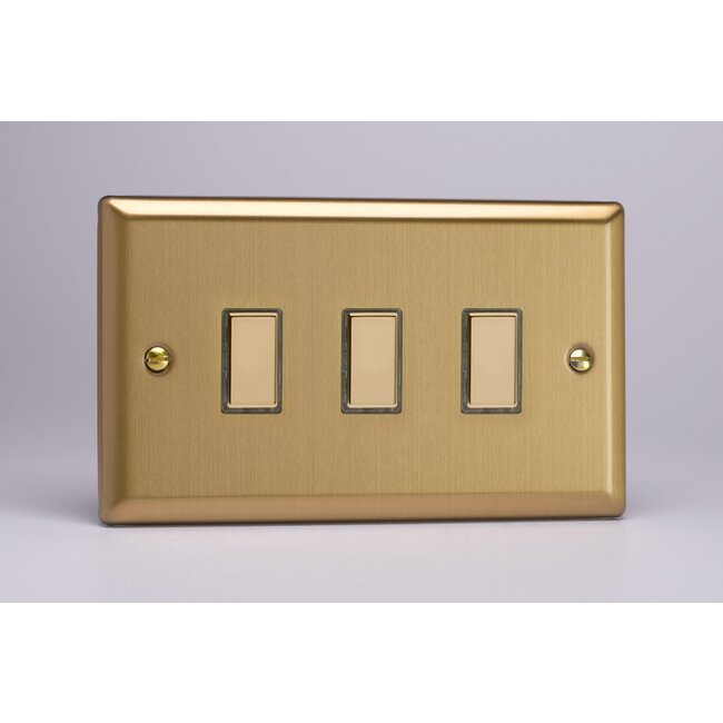 Varilight Classic 3-Gang Tactile Touch Control Dimming Supplementary Controller for use with Multi-Point (formerly Eclique2) Master on 2-Way Circuits (Twin Plate) V-Pro Multi-Point (formerly Eclique2) Brushed Brass Brass Buttons