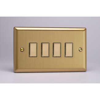 Varilight Classic 4-Gang Tactile Touch Control Dimming Supplementary Controller for use with Multi-Point (formerly Eclique2) Master on 2-Way Circuits (Twin Plate) V-Pro Multi-Point (formerly Eclique2) Brushed Brass Brass Buttons