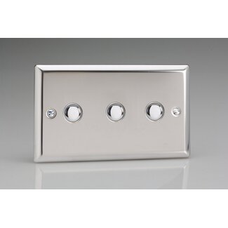 Varilight Classic 3-Gang 6A 1-Way Push-to-Make Momentary Switch (Twin Plate) Decorative Mirror Chrome Chrome Buttons