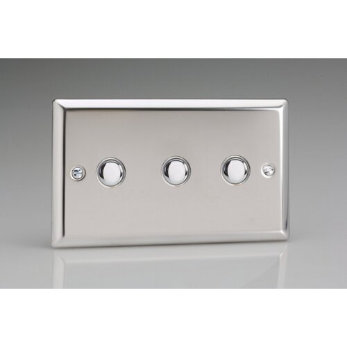 Varilight Classic 3-Gang 6A 1-Way Push-to-Make Momentary Switch (Twin Plate) Decorative Mirror Chrome Chrome Buttons Varilight Classic 3-Gang 6A 1-Way Push-to-Make Momentary Switch (Twin Plate) Decorative Mirror Chrome Chrome Buttons