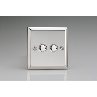 Varilight Classic 2-Gang 6A 1- or 2-Way Push-On/Off Impulse Switch Decorative Mirror Chrome Chrome Buttons
