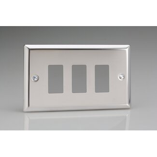 Varilight Classic 3-Gang PowerGrid Plate including Yoke (Twin Plate)  Mirror Chrome