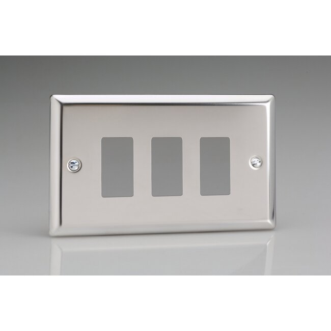 Varilight Classic 3-Gang PowerGrid Plate including Yoke (Twin Plate)  Mirror Chrome