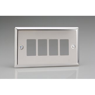 Varilight Classic 4-Gang PowerGrid Plate including Yoke (Twin Plate)  Mirror Chrome