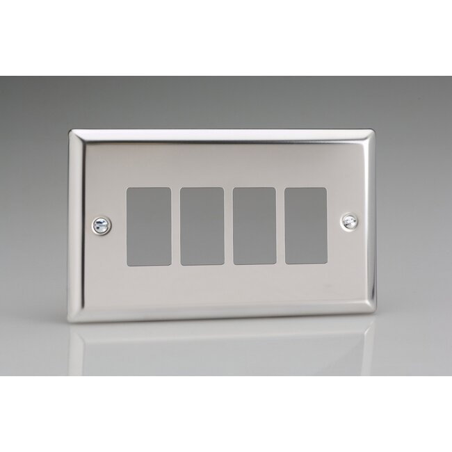 Varilight Classic 4-Gang PowerGrid Plate including Yoke (Twin Plate)  Mirror Chrome