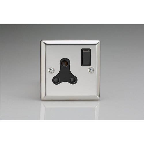 Varilight Classic 1-Gang 15A Round Pin Socket Black Mirror Chrome Black Insert Varilight Classic 1-Gang 15A Round Pin Socket Black Mirror Chrome Black Insert