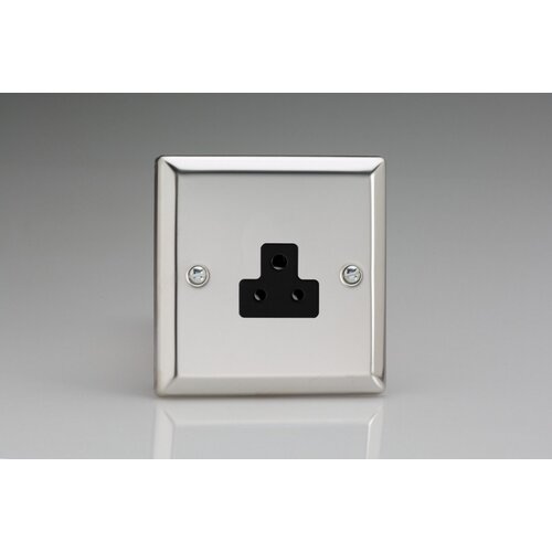 Varilight Classic 1-Gang 2A Round Pin Socket Black Mirror Chrome Black Insert Varilight Classic 1-Gang 2A Round Pin Socket Black Mirror Chrome Black Insert