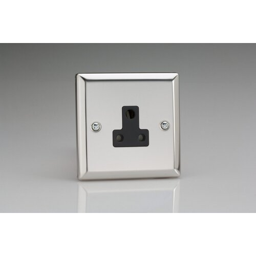 Varilight Classic 1-Gang 5A Round Pin Socket Black Mirror Chrome Black Insert Varilight Classic 1-Gang 5A Round Pin Socket Black Mirror Chrome Black Insert