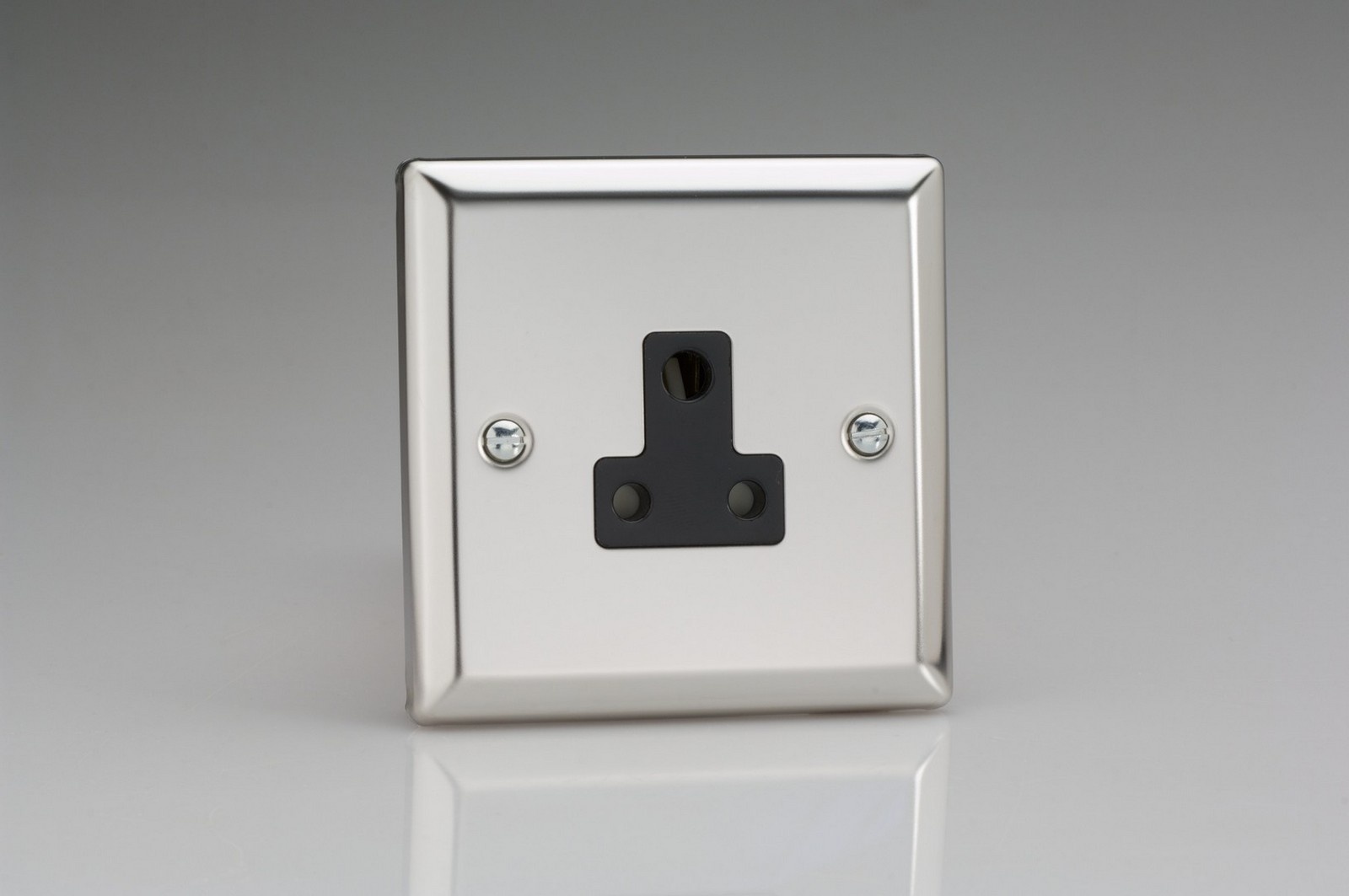 Varilight Classic 1-Gang 5A Round Pin Socket Black Mirror Chrome Black ...