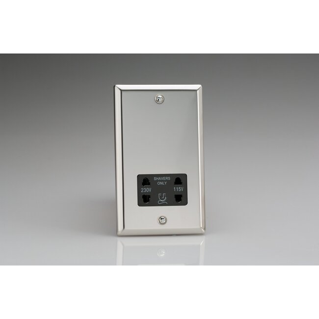 Varilight Classic Dual Voltage Shaver Socket 230V/115V Black Mirror Chrome Black Insert