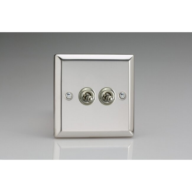 Varilight Classic 2-Gang 10A 1- or 2-Way Toggle Switch Decorative Mirror Chrome Chrome Toggles