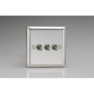 Varilight Classic 3-Gang 10A 1- or 2-Way Toggle Switch Decorative Mirror Chrome Chrome Toggles