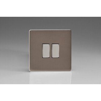Varilight Screwless 2-Gang 10A Intermediate Rocker Switch Decorative Pewter Chrome Rockers