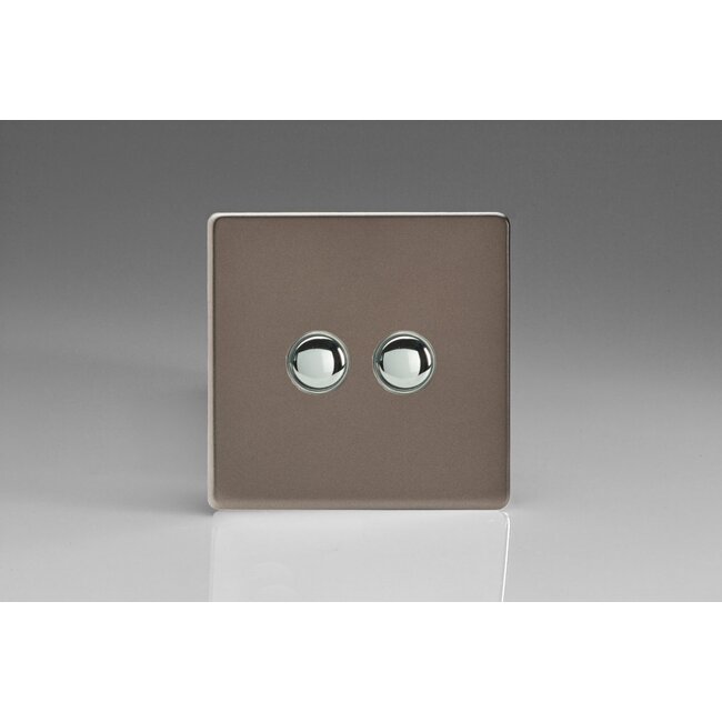 Varilight Screwless 2-Gang 6A 1-Way Push-to-Make Momentary Switch Decorative Pewter Chrome Buttons